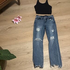 Judy Blue Ripped Straight Leg Jeans - Classic Blue